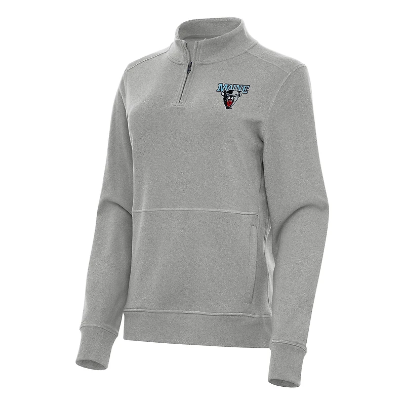 Women's Antigua Heather Gray Maine Black Bears Crush Quarter-Zip Fleece Sweatshirt