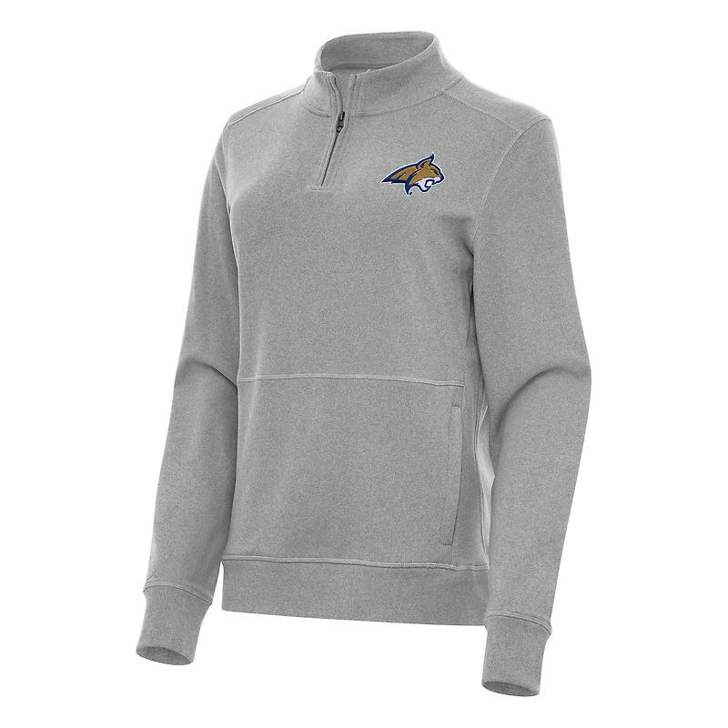 Women's Antigua Heather Gray Montana State Bobcats Crush Quarter-Zip Fleece Sweatshirt
