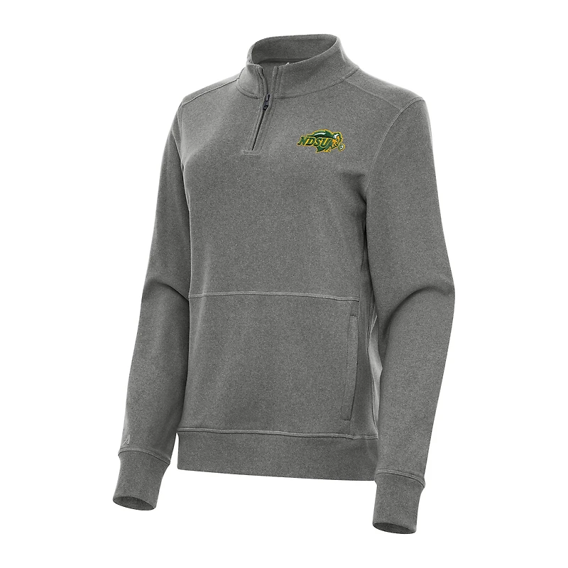 Women's Antigua Heather Charcoal NDSU Bison Crush Quarter-Zip Fleece Sweatshirt