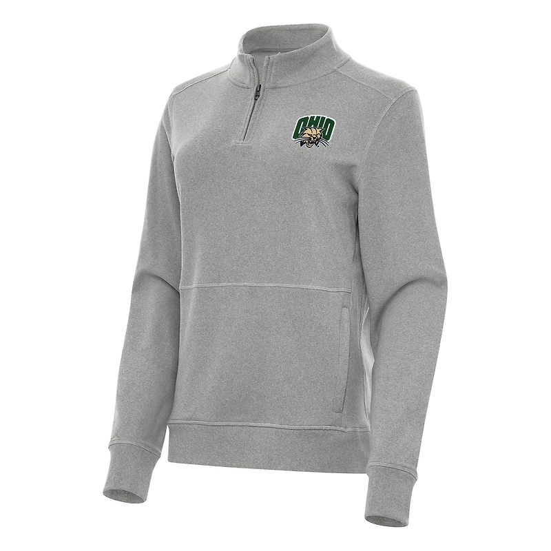 Women's Antigua Heather Ohio Bobcats Crush Quarter-Zip Fleece Sweatshirt