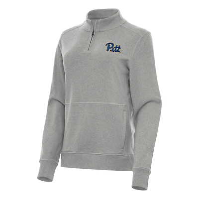 Women's Antigua Heather Gray Pitt Panthers Crush Quarter-Zip Fleece Sweatshirt