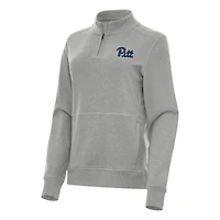 Women's Antigua Heather Gray Pitt Panthers Crush Quarter-Zip Fleece Sweatshirt