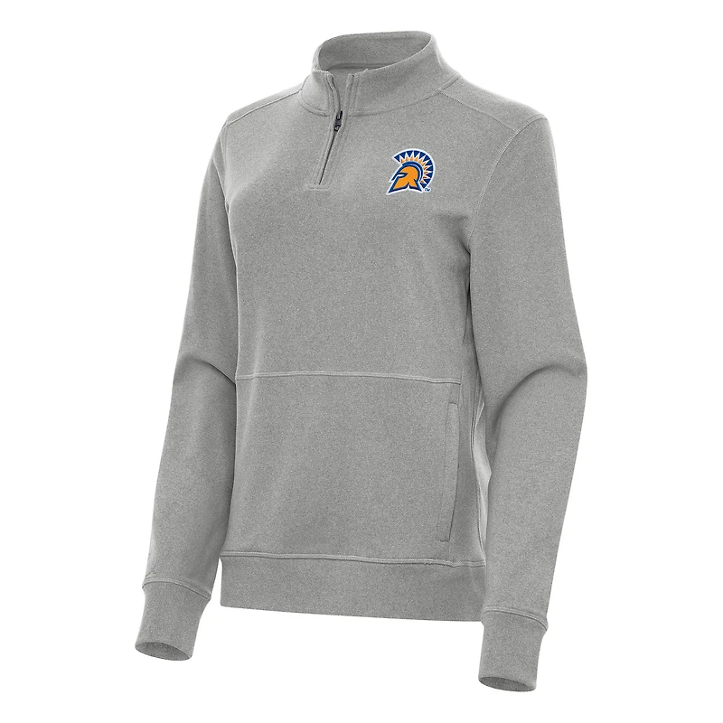Women's Antigua Heather Gray San Jose State Spartans Crush Quarter-Zip Fleece Sweatshirt