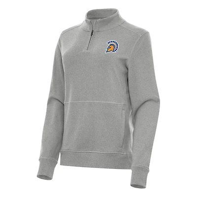 Women's Antigua Heather Gray San Jose State Spartans Crush Quarter-Zip Fleece Sweatshirt