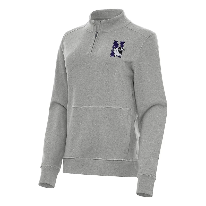 Women's Antigua Heather Gray Northwestern Wildcats Crush Quarter-Zip Fleece Sweatshirt