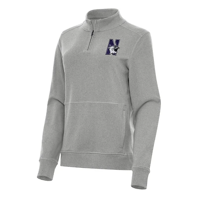 Women's Antigua Heather Gray Northwestern Wildcats Crush Quarter-Zip Fleece Sweatshirt