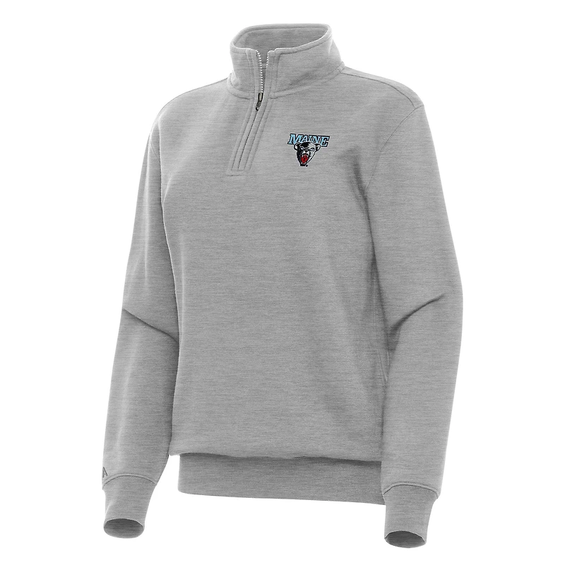 Women's Antigua Heather Gray Maine Black Bears Victory Quarter-Zip Sweatshirt