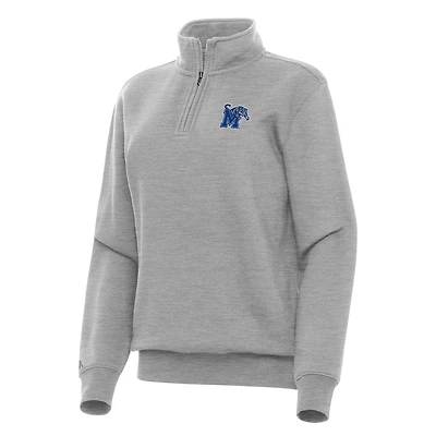 Women's Antigua Heather Gray Memphis Tigers Victory Quarter-Zip Sweatshirt