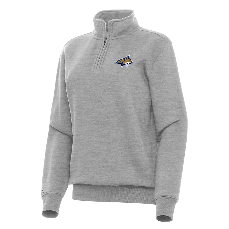Women's Antigua Heather Gray Montana State Bobcats Victory Quarter-Zip Sweatshirt