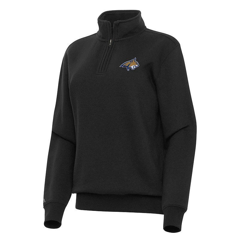 Women's Antigua Black Montana State Bobcats Victory Quarter-Zip Sweatshirt