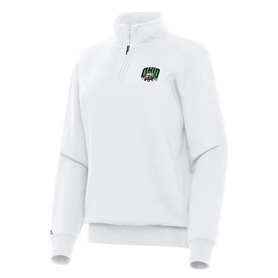 Women's Antigua White Ohio Bobcats Victory Quarter-Zip Sweatshirt
