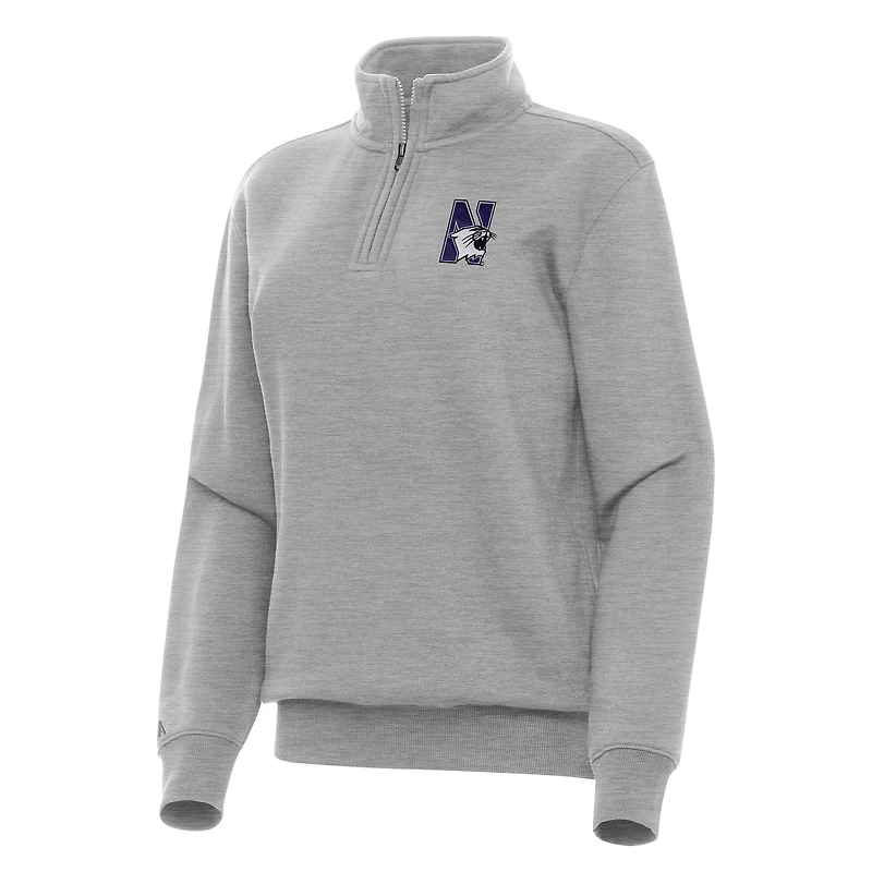 Women's Antigua Heather Gray Northwestern Wildcats Victory Quarter-Zip Sweatshirt