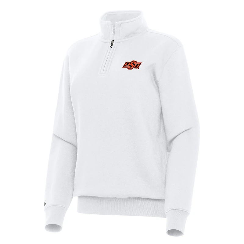 Women's Antigua White Oklahoma State Cowboys Victory Quarter-Zip Sweatshirt