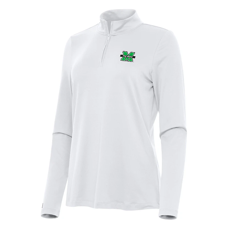 Women's Antigua White Marshall Thundering Herd Reprocess Quarter-Zip Top