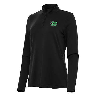 Women's Antigua Black Marshall Thundering Herd Reprocess Quarter-Zip Top