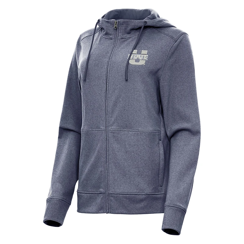 Women's Antigua Heather Navy Utah State Aggies Seeker Full-Zip Hoodie