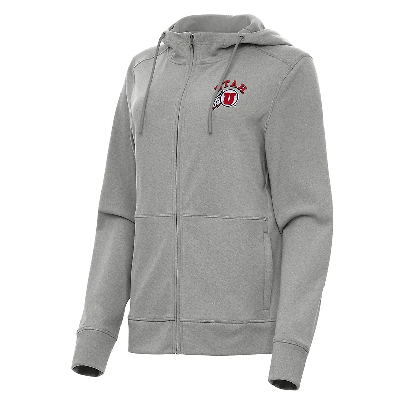 Women's Antigua Heather Gray Utah Utes Seeker Full-Zip Hoodie