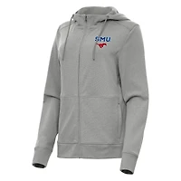 Women's Antigua Heather Gray SMU Mustangs Seeker Full-Zip Hoodie