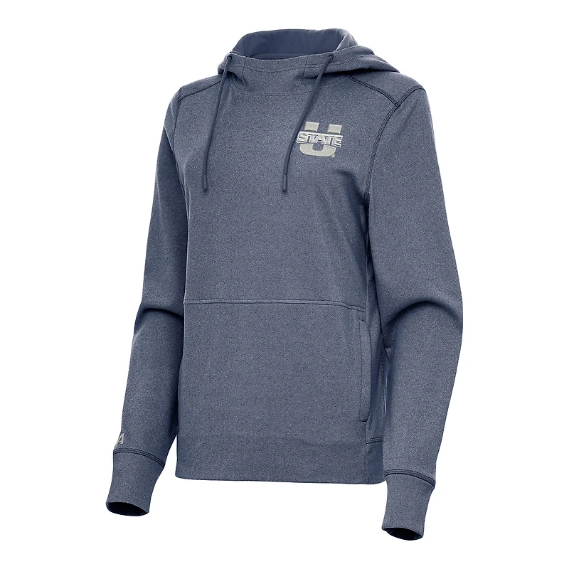 Women's Antigua Heather Navy Utah State Aggies Justice Pullover Hoodie