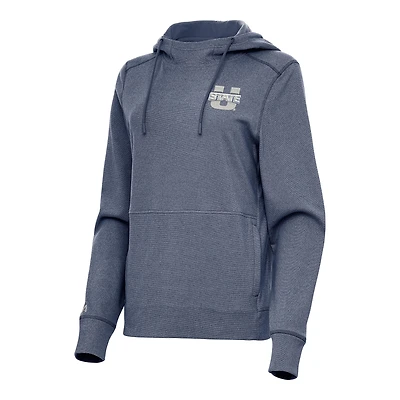 Women's Antigua Heather Navy Utah State Aggies Justice Pullover Hoodie