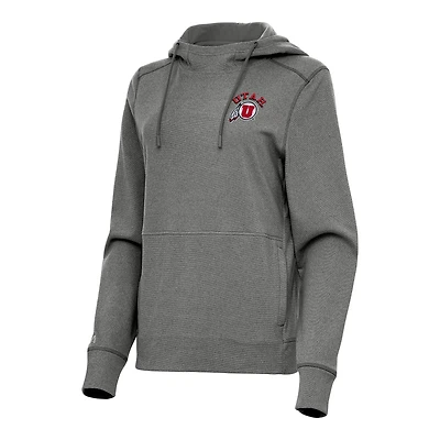 Women's Antigua Heather Black Utah Utes Justice Pullover Hoodie