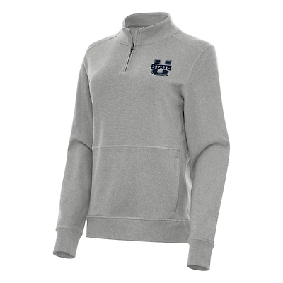 Women's Antigua Heather Gray Utah State Aggies Crush Quarter-Zip Fleece Sweatshirt