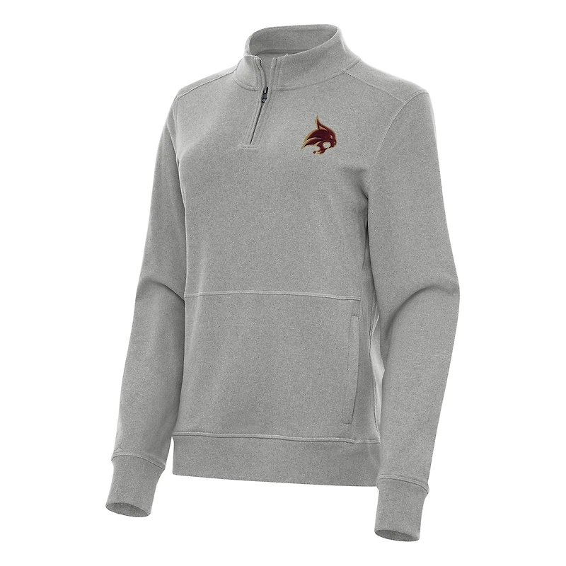 Women's Antigua Heather Gray Texas State Bobcats Crush Quarter-Zip Fleece Sweatshirt