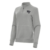 Women's Antigua Heather Gray Wake Forest Demon Deacons Crush Quarter-Zip Fleece Sweatshirt