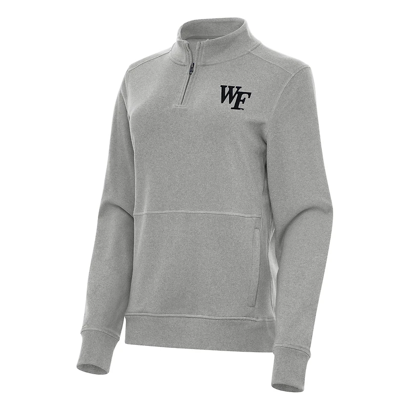 Women's Antigua Heather Gray Wake Forest Demon Deacons Crush Quarter-Zip Fleece Sweatshirt