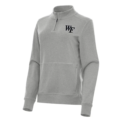 Women's Antigua Heather Gray Wake Forest Demon Deacons Crush Quarter-Zip Fleece Sweatshirt