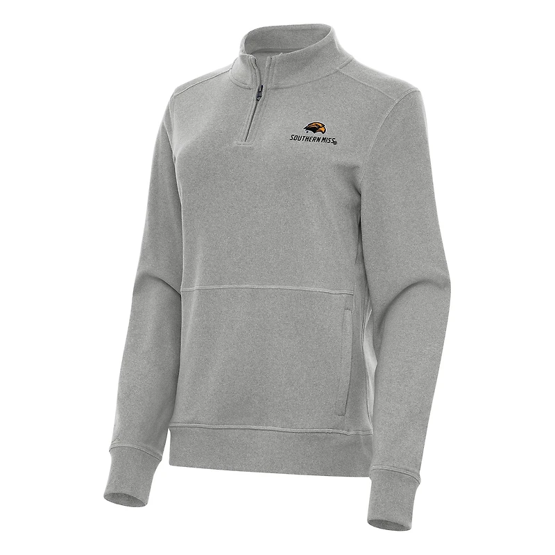 Women's Antigua Heather Gray Southern Miss Golden Eagles Crush Quarter-Zip Fleece Sweatshirt