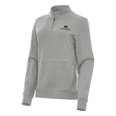 Women's Antigua Heather Gray Southern Miss Golden Eagles Crush Quarter-Zip Fleece Sweatshirt