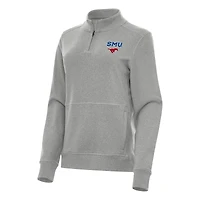 Women's Antigua Heather SMU Mustangs Crush Quarter-Zip Fleece Sweatshirt
