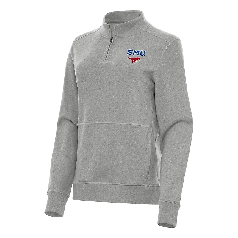 Women's Antigua Heather SMU Mustangs Crush Quarter-Zip Fleece Sweatshirt