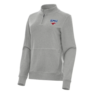 Women's Antigua Heather SMU Mustangs Crush Quarter-Zip Fleece Sweatshirt