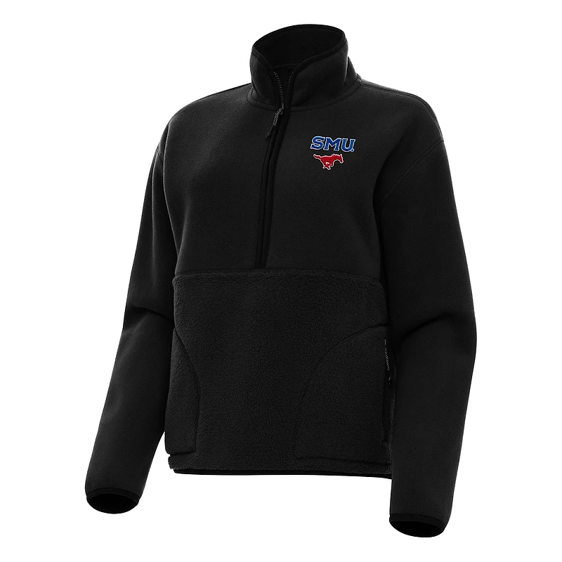 Women's Antigua Black SMU Mustangs Figure Half-Zip Pullover Sweatshirt