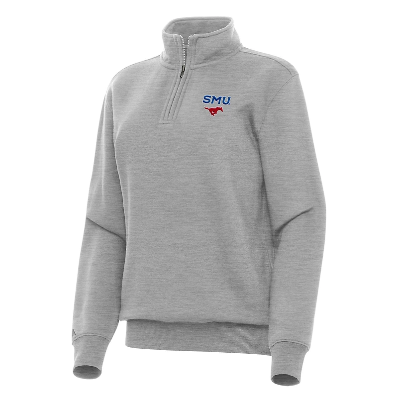 Women's Antigua Heather Gray SMU Mustangs Victory Quarter-Zip Sweatshirt