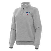 Women's Antigua Heather Gray SMU Mustangs Victory Quarter-Zip Sweatshirt