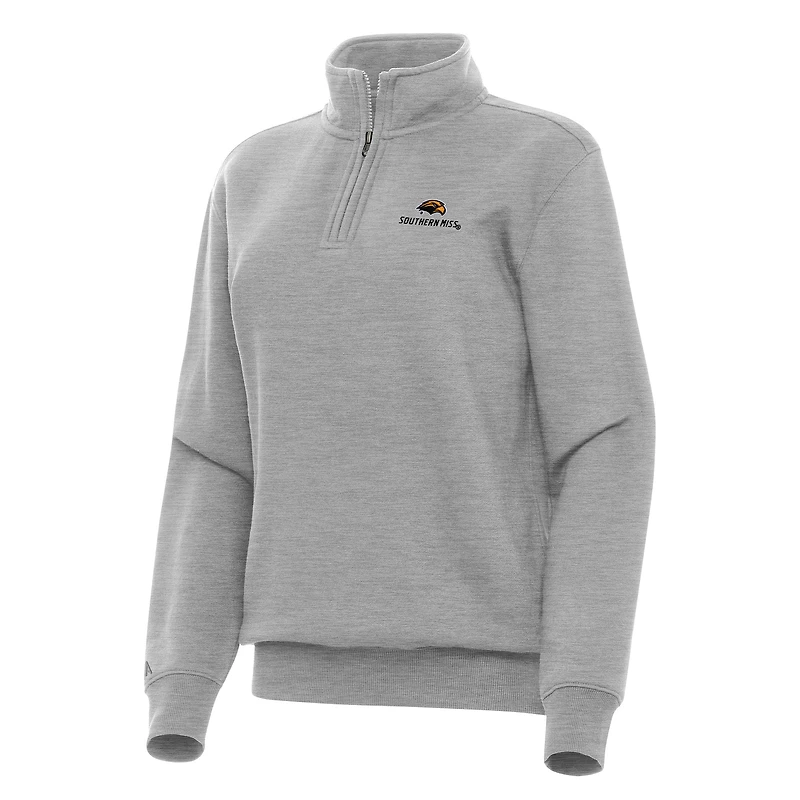 Women's Antigua Heather Gray Southern Miss Golden Eagles Victory Quarter-Zip Sweatshirt