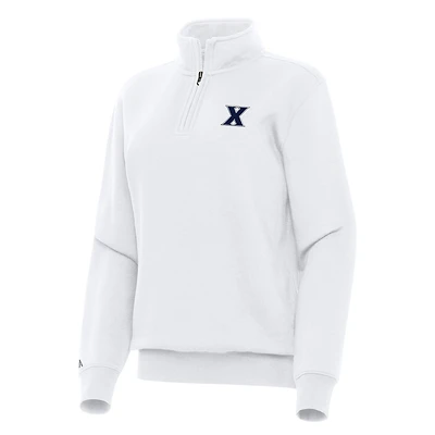 Women's Antigua White Xavier Musketeers Victory Quarter-Zip Sweatshirt