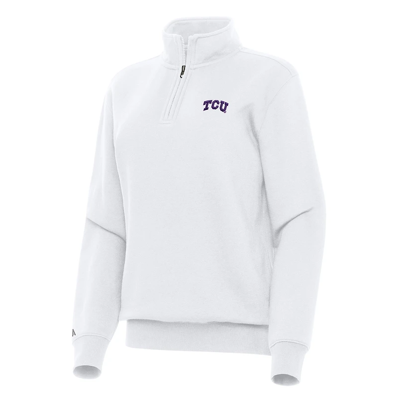 Women's Antigua White TCU Horned Frogs Victory Quarter-Zip Sweatshirt