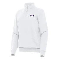 Women's Antigua White TCU Horned Frogs Victory Quarter-Zip Sweatshirt