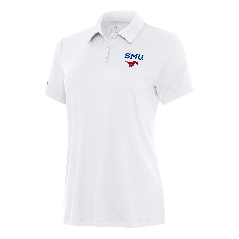 Women's Antigua White SMU Mustangs Reprocess Polo