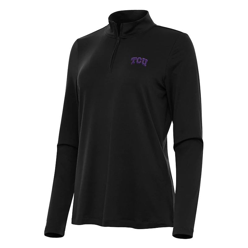 Women's Antigua Black TCU Horned Frogs Reprocess Quarter-Zip Top