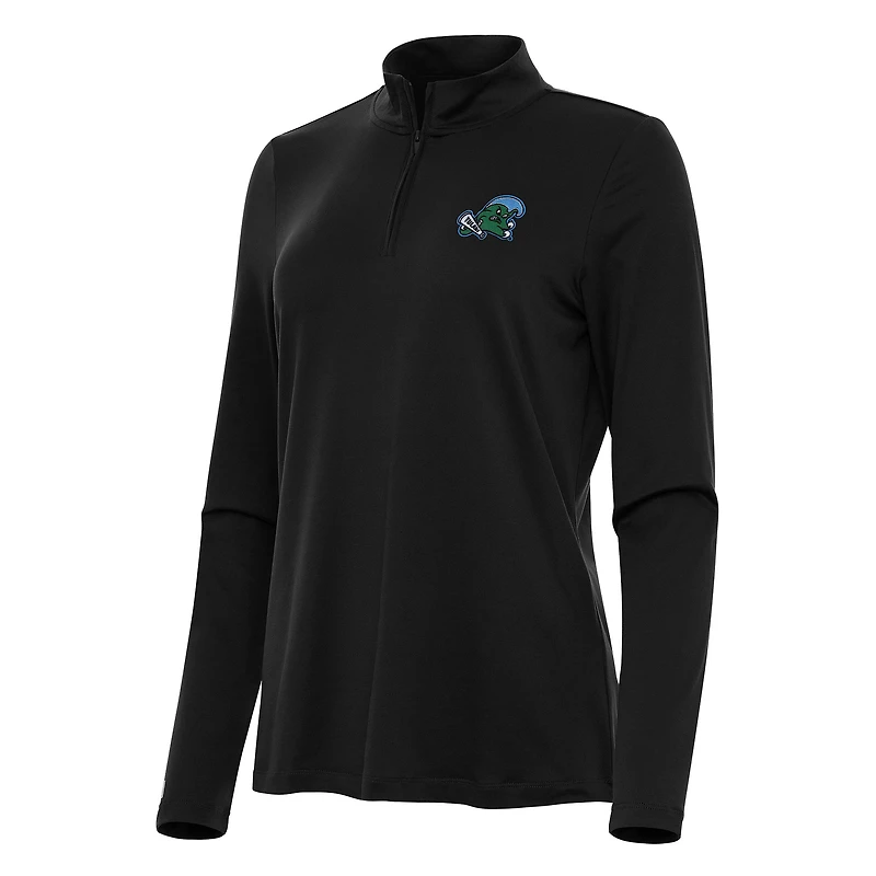 Women's Antigua Black Tulane Green Wave Reprocess Quarter-Zip Top