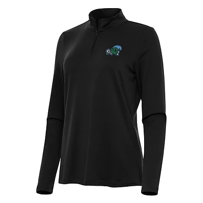 Women's Antigua Black Tulane Green Wave Reprocess Quarter-Zip Top
