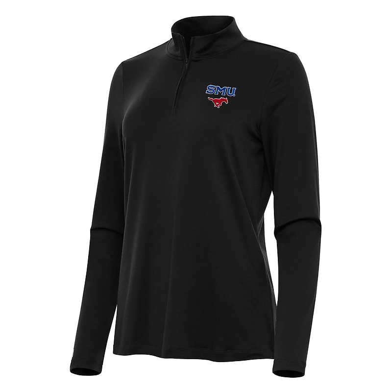 Women's Antigua Black SMU Mustangs Reprocess Quarter-Zip Top