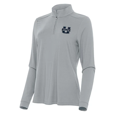 Women's Antigua Gray Utah State Aggies Intent Quarter-Zip Top