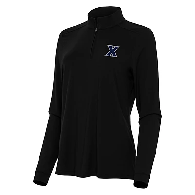 Women's Antigua Black Xavier Musketeers Intent Quarter-Zip Top