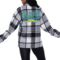 Women's Gameday Couture Gray Los Angeles Chargers  Fieldside Fun Plaid Button-Up Overshirt